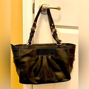 Coach Leather bag East West Pleated Gallery Shoulder Handbag Black